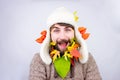 Autumn decorated beard Royalty Free Stock Photo