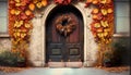 autumn decoration on the door