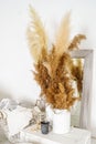 Autumn decoration with large dried flowers