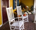 Autumn decoration in Virginia with pumpkins and rocking chairs-Square size Royalty Free Stock Photo
