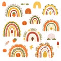 Autumn decorative hand drawn element set. Vector fall rainbows collection, pumpkin