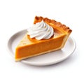 Autumn Delight: Slice of Pumpkin Pie Isolated on White Background. Generative ai