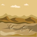 Autumn in desert with sand hills and yellow grass bundles