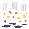 Autumn design with falling leaves in the rain Royalty Free Stock Photo