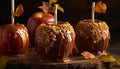 Autumn dessert table chocolate, fruit, caramel, homemade, pumpkin, fudge generated by AI Royalty Free Stock Photo