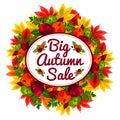 Autumn discount banner with beautiful fall leaves and apples. Autumn sale. Royalty Free Stock Photo