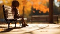 Autumn Doll On Bench: Bokeh Panorama With Soft Focus Photography