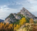 Autumn Dolomites mountain scene, Falzarego Pass, Italy