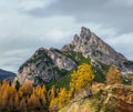 Autumn Dolomites mountain scene, Falzarego Pass, Italy