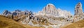 Autumn Dolomites mountain scene, Sudtirol, Italy. Cinque Torri Five towers rock formation