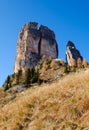 Autumn Dolomites mountain scene, Sudtirol, Italy. Cinque Torri Five towers rock formation