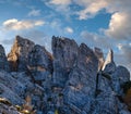 Autumn Dolomites mountain scene, Sudtirol, Italy. Cinque Torri Five towers rock formation