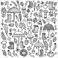 Autumn doodle black and white background. Royalty Free Stock Photo