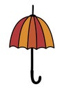 Autumn doodle umbrella isolated. Hand drawn orange red cozy umbrella.