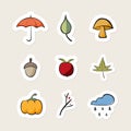 Autumn doodles filled icon set. Fall die cuts. Vector illustration, flat design Royalty Free Stock Photo