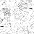 Autumn doodles vector seamless pattern on white background