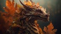 Autumn Dragon - A Leaf-Made Portrait of Majestic Splendor, Generative AI