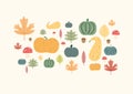 Autumn Drawings Doodle with Leaves and Pumkins