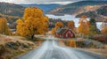 Autumn Drive: Scenic Road Through Sweden\'s Fall Foliage Royalty Free Stock Photo