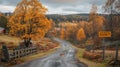 Autumn Drive: Scenic Road Through Sweden\'s Fall Foliage Royalty Free Stock Photo