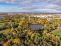 autumn drone shot of the Rotehornpark in Magdeburg Royalty Free Stock Photo