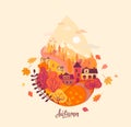 Autumn drop with fall landscape inside. Royalty Free Stock Photo