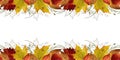 Autumn dry leaves. Deciduous trees in the forest. Horizontal banner for text. Watercolor illustration Royalty Free Stock Photo