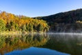 Shiga Kogen Early morning view of autumn leaves at Kido Pond. Royalty Free Stock Photo