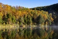 Shiga Kogen Early morning view of autumn leaves at Kido Pond. Royalty Free Stock Photo