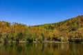 Shiga Kogen Early morning view of autumn leaves at Kido Pond. Royalty Free Stock Photo