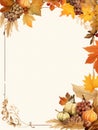Autumn elegant vintage decorative frame with yellow and orange leaves, grape, pumpkins, berries, mock-up, vertical image Royalty Free Stock Photo