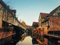 Autumn evening in colorful romantic city Colmar, France, Alsace Royalty Free Stock Photo