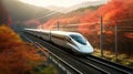 Autumn Express: Bullet Train Through the Enchanted Forest Royalty Free Stock Photo