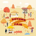 Autumn fair local market festival vendors sellers and customers market tents and counters eco fruits and vegetables