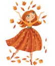 Autumn fairy girl throwing leaves. Royalty Free Stock Photo