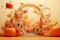 Autumn Fairytale: A Magical Castle Surrounded by Fall Leaves and Pumpkins