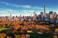 Autumn Fall. Autumnal Central Park NY view from drone. Aerial of New York City Manhattan Central Park panorama in Autumn Royalty Free Stock Photo