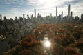 Autumn Fall. Autumnal Central Park view from drone. Aerial of NY City Manhattan Central Park panorama in Autumn. Central Royalty Free Stock Photo