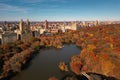Autumn Fall. Autumnal Central Park view from drone. Aerial of NY City Manhattan Central Park panorama in Autumn. Central Royalty Free Stock Photo
