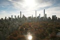Autumn Fall. Autumnal Central Park view from drone. Aerial of NY City Manhattan Central Park panorama in Autumn. Autumn Royalty Free Stock Photo