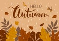 Autumn fall background with forest leaves, rain drops