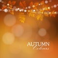 Autumn, fall background with leaves and lights,