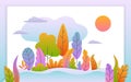 Autumn fall banner with abstract gradient colored fantasy trees leaves background