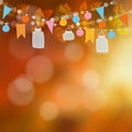 Autumn fall blurred card, banner. Garden party decoration. Vector illustration background with garland of oak, maple leaves Royalty Free Stock Photo