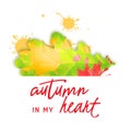 Autumn fall concept. Bright orange and red watercolor painted autumn oak leaf vector background. Template for poster Royalty Free Stock Photo