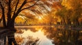 autumn fall evening pond landscape