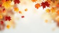 Autumn fall with falling maple leaves.Flying maple leaves isolated on white background. Generative AI Royalty Free Stock Photo