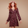 Autumn Fall Fashion.Redhead Woman, Curly Hairstyle Royalty Free Stock Photo