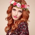 Autumn Fall Fashion. Redhead Woman Portrait.Makeup Royalty Free Stock Photo