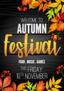 Autumn Fall festival A4 poster announcement, invitation banner with fallen leaves Royalty Free Stock Photo